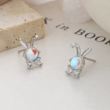 925 Sterling Silver Opal Rabbit Stud Earrings For Women Kids Party Jewelry