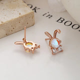 925 Sterling Silver Opal Rabbit Stud Earrings For Women Kids Party Jewelry