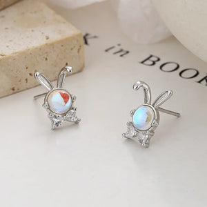 925 Sterling Silver Opal Rabbit Stud Earrings For Women Kids Party Jewelry