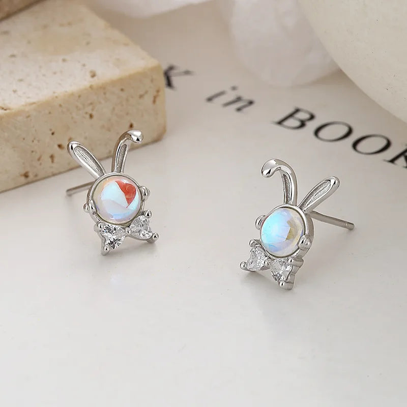 925 Sterling Silver Opal Rabbit Stud Earrings For Women Kids Party Jewelry