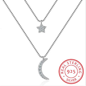 Korea 925 Silver Moon Star Choker Necklaces Jewelry