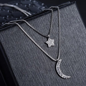 Korea 925 Silver Moon Star Choker Necklaces Jewelry
