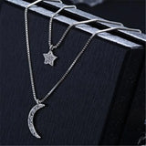 Korea 925 Silver Moon Star Choker Necklaces Jewelry