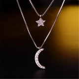Korea 925 Silver Moon Star Choker Necklaces Jewelry