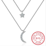 Korea 925 Silver Moon Star Choker Necklaces Jewelry