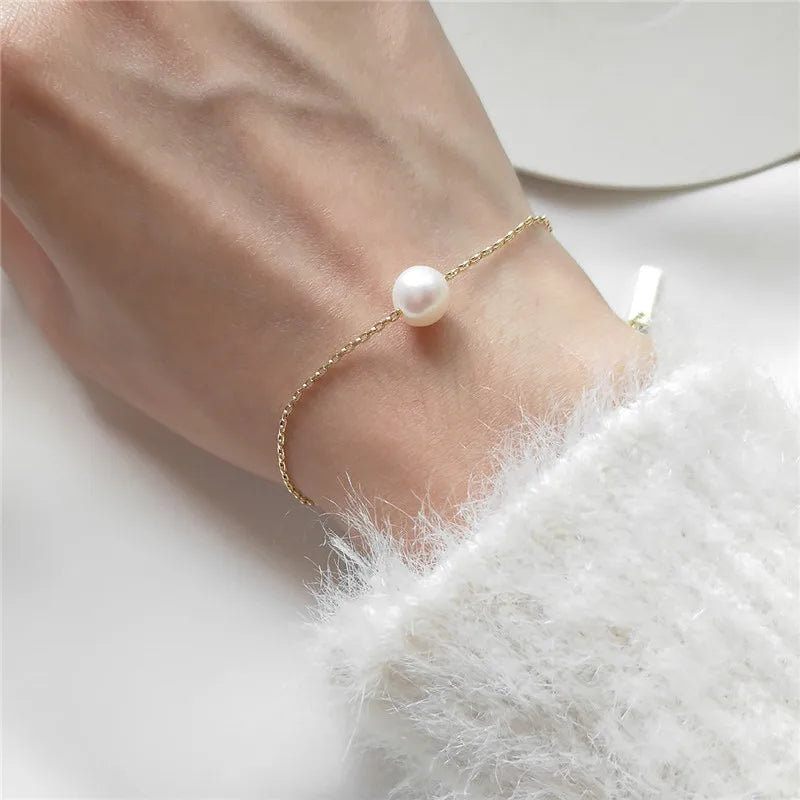 Korea 925 Silver Freshwater Pearl Bracelet Women Accessories