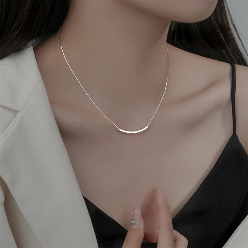 925 Silver Thin Square Tube Clavicle Chain Necklace for Women