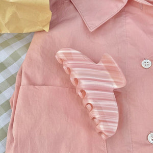 Korea Acetate Pink Striped Hair Claws for Women