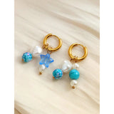 Korea Candy Geometry Bead Asymmetric Pearl Earrings Stainless Steel Hoop