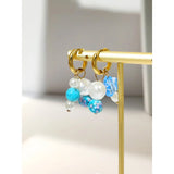 Korea Candy Geometry Bead Asymmetric Pearl Earrings Stainless Steel Hoop