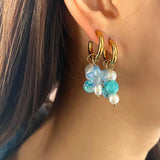 Korea Candy Geometry Bead Asymmetric Pearl Earrings Stainless Steel Hoop