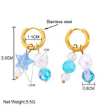 Korea Candy Geometry Bead Asymmetric Pearl Earrings Stainless Steel Hoop