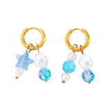 Korea Candy Geometry Bead Asymmetric Pearl Earrings Stainless Steel Hoop