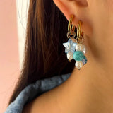 Korea Candy Geometry Bead Asymmetric Pearl Earrings Stainless Steel Hoop