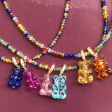 Korea Colorful Bear Beaded Necklace Cartoon Rainbow Crystal