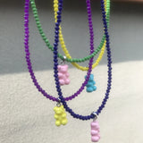 Korea Colorful Bear Beaded Necklace Cartoon Rainbow Crystal