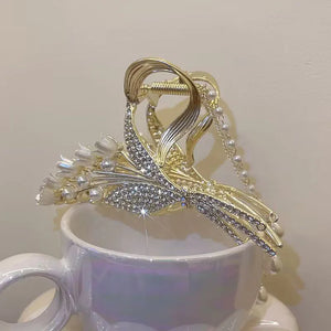 Korea Orchid Flower Pearl Fringe Ponytail Claw Clip