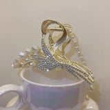 Korea Orchid Flower Pearl Fringe Ponytail Claw Clip
