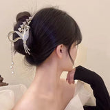 Korea Orchid Flower Pearl Fringe Ponytail Claw Clip