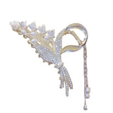 Korea Orchid Flower Pearl Fringe Ponytail Claw Clip