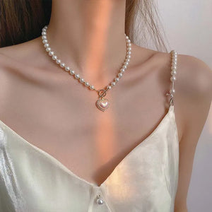 Korea Pearl Clavicle Chain Party Love Pendant Necklace
