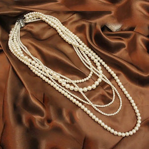 Korea 5 layers Long Sweater Chain Necklace for Women Party Pearls Necklace