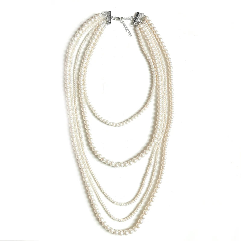 Korea 5 layers Long Sweater Chain Necklace for Women Party Pearls Necklace