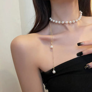 Korea Adjustable Pearl Necklace Femininity Neck Long Pull Clavicle Chain