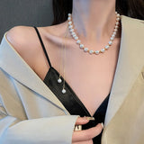 Korea Adjustable Pearl Necklace Femininity Neck Long Pull Clavicle Chain