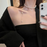 Korea Adjustable Pearl Necklace Femininity Neck Long Pull Clavicle Chain