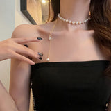 Korea Adjustable Pearl Necklace Femininity Neck Long Pull Clavicle Chain