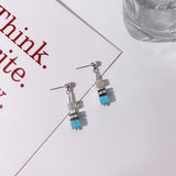 Korea Coloured Stone Earrings Geometric Square Pendant Earrings For Women