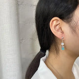 Korea Coloured Stone Earrings Geometric Square Pendant Earrings For Women