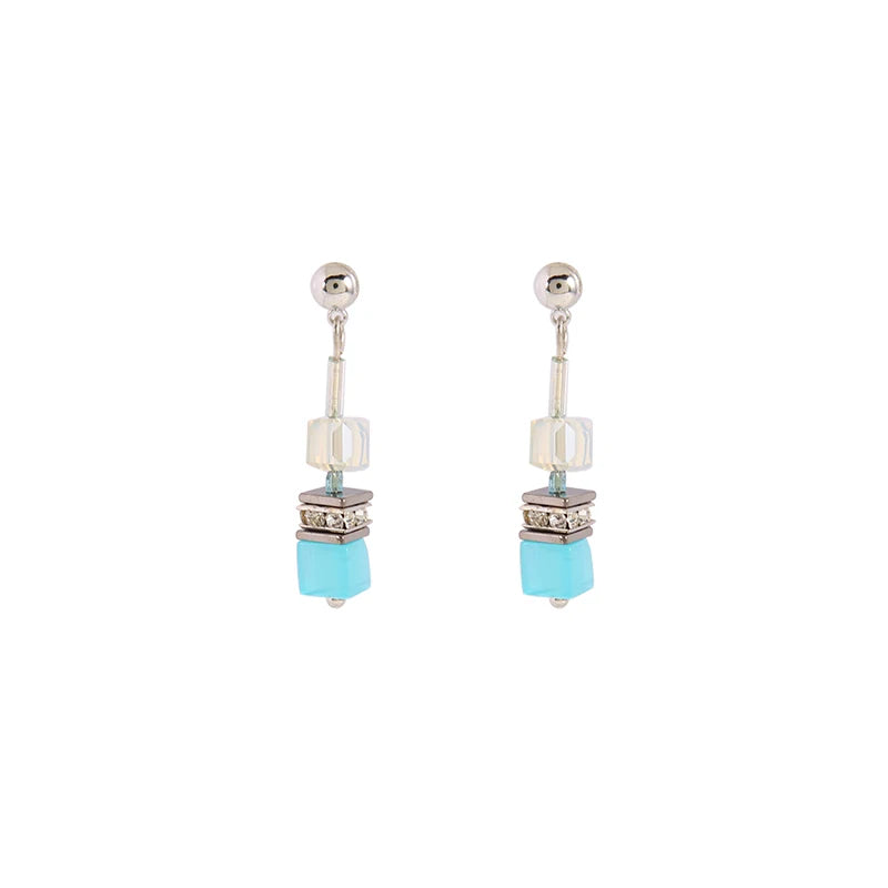 Korea Coloured Stone Earrings Geometric Square Pendant Earrings For Women