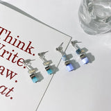 Korea Coloured Stone Earrings Geometric Square Pendant Earrings For Women
