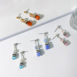 Korea Coloured Stone Earrings Geometric Square Pendant Earrings For Women