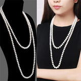 Korea Women's Knot Multi-layer Long Sweater Chain Pearl Necklace