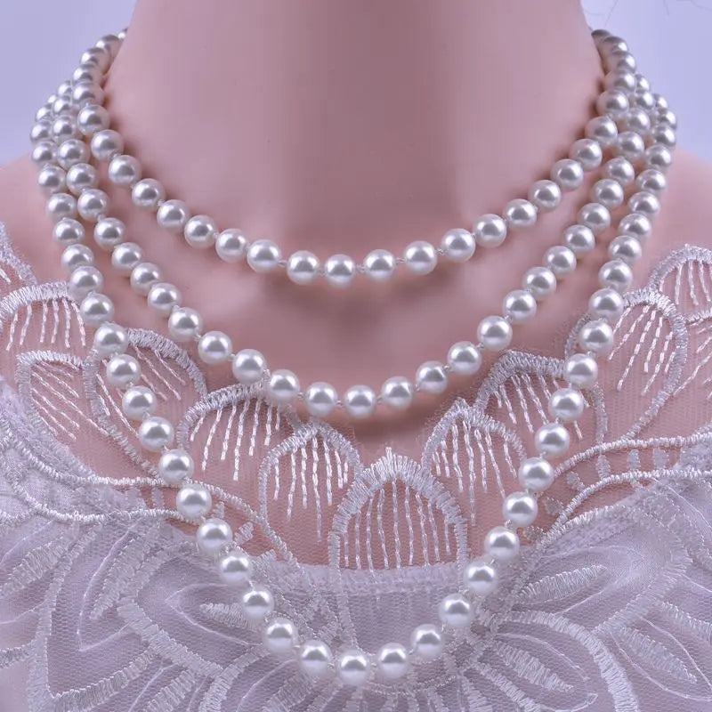 Korea Women's Knot Multi-layer Long Sweater Chain Pearl Necklace