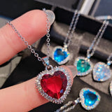 Heart Shape CZ Pendant Necklace Crystal Clavicle Chain Women Wedding Jewelry