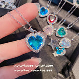 Heart Shape CZ Pendant Necklace Crystal Clavicle Chain Women Wedding Jewelry