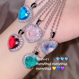 Heart Shape CZ Pendant Necklace Crystal Clavicle Chain Women Wedding Jewelry