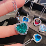 Heart Shape CZ Pendant Necklace Crystal Clavicle Chain Women Wedding Jewelry