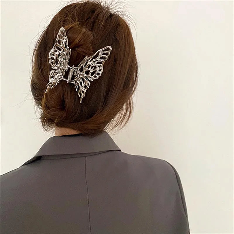 Korea Silver Metal Butterfly Hair Clip Women Girls Barrette Hairwear Accessories