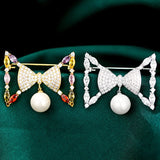 Korea Temperament Brooch Female Pearl Tassel Bowknot Brooch Jewelry