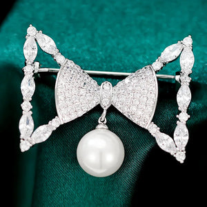 Korea Temperament Brooch Female Pearl Tassel Bowknot Brooch Jewelry
