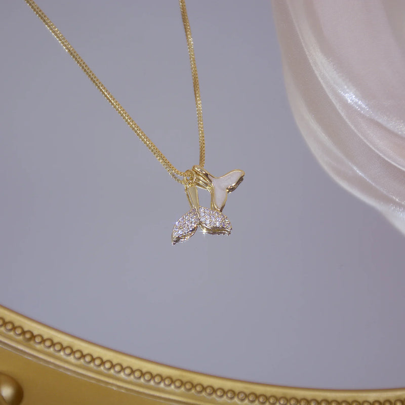 Korea Fine Jewelry Zircon Fishtail Necklaces 14k Plated Short Necklace