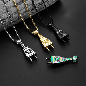 Korea Gothic Hammer Skull Plug Necklace Pendant Stainless Steel