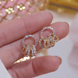 Korea Hot Jewelry 14K Plated Zircon Earrings Round Women's Birthday Gift
