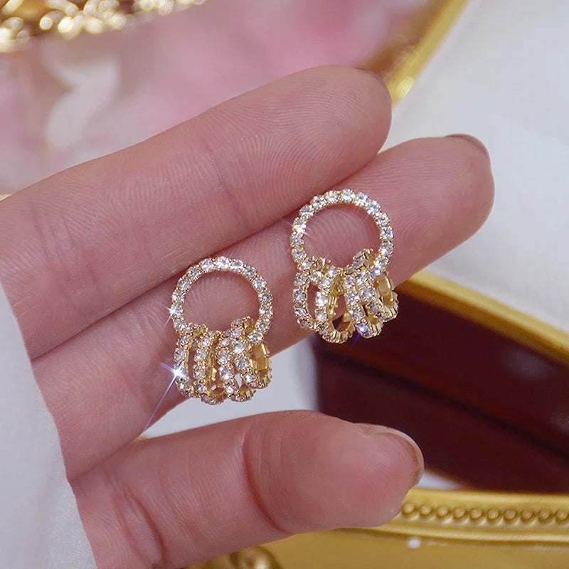 Korea Hot Jewelry 14K Plated Zircon Earrings Round Women's Birthday Gift