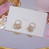 Korea Hot Jewelry 14K Plated Zircon Earrings Round Women's Birthday Gift